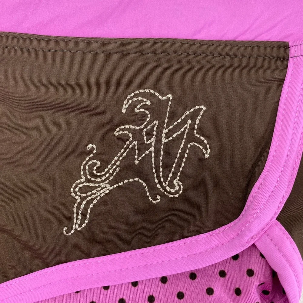 Y2K Maia Bikini Bottoms Womens Large Brown Pink Polka Dot Swimwear Boy Shorts